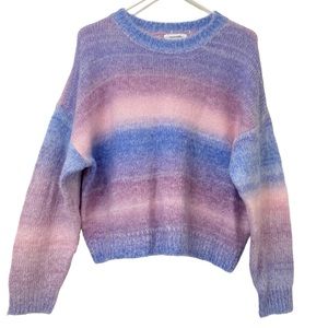 En;semble Ombre Pink Purple Blue Stripe Chunky Sweater Boxy Oversize Wool Sz S